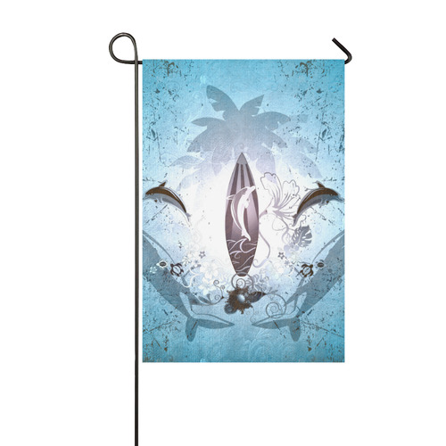 Surfing, surfboard and sharks Garden Flag 12‘’x18‘’（Without Flagpole）