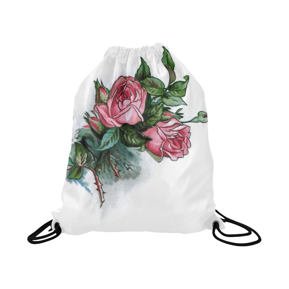 Roses Vintage Floral Large Drawstring Bag Model 1604 (Twin Sides)  16.5"(W) * 19.3"(H)