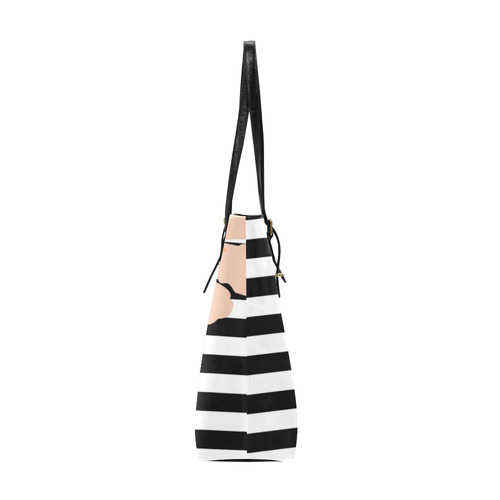 Black White Stripes with Peach Brown Flower Euramerican Tote Bag/Small (Model 1655)