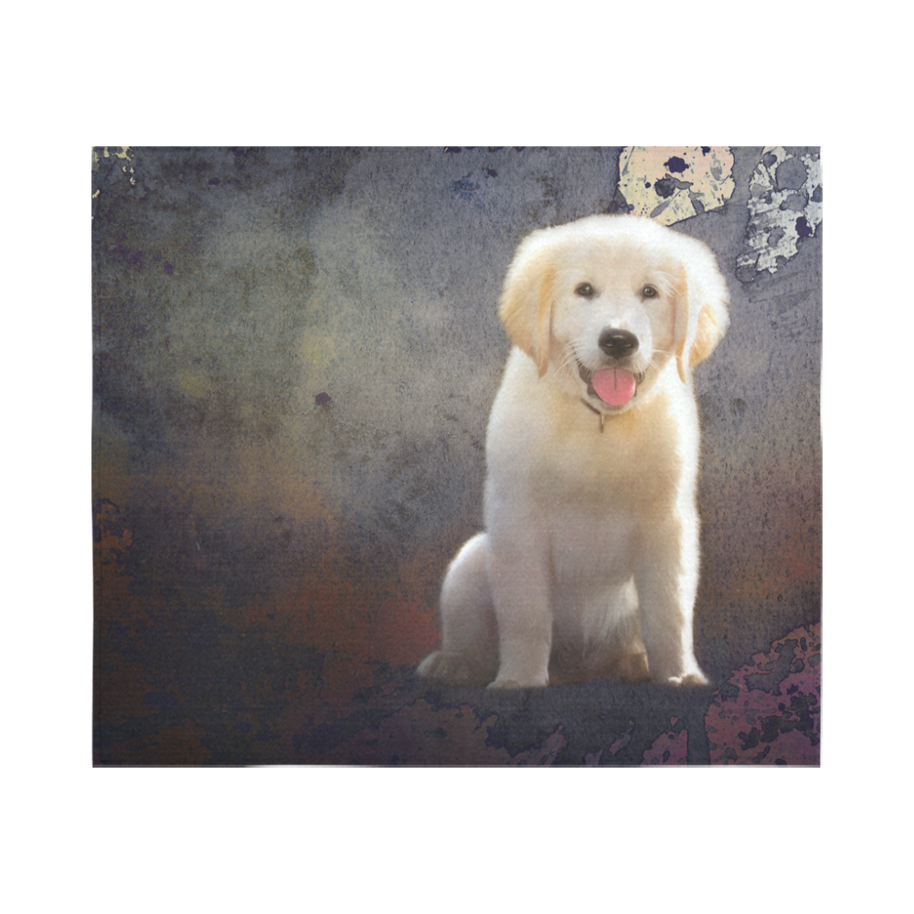 A cute painting golden retriever puppy Cotton Linen Wall Tapestry 60"x 51"