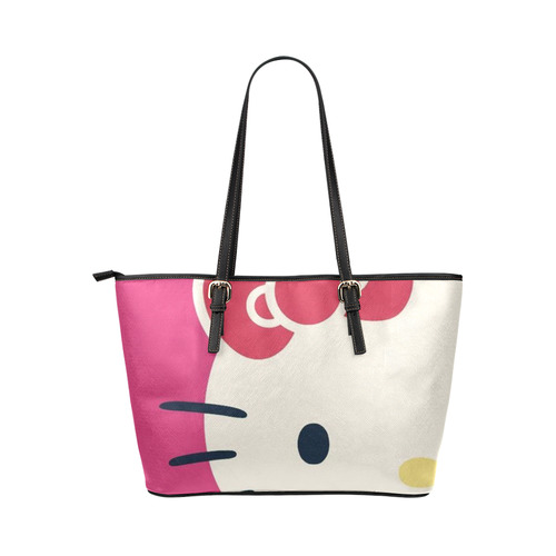 Pink Cat Leather Tote Bag/Large (Model 1651)