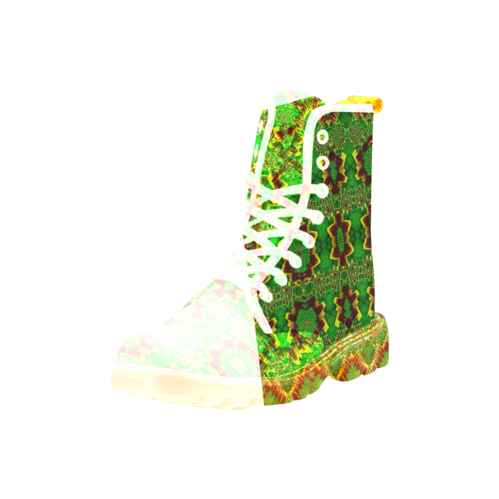 golden flowers in the green soft and silky Martin Boots For Women Model 1203H