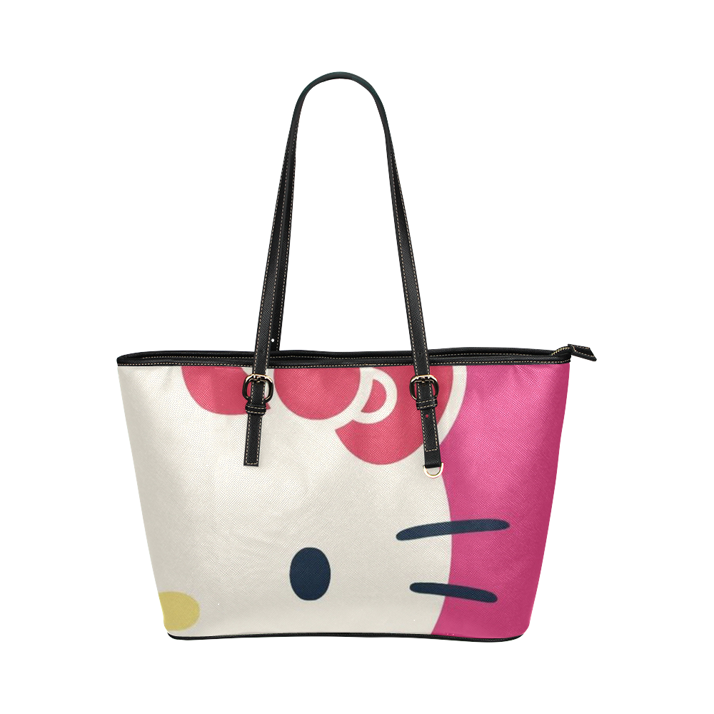 Pink Cat Leather Tote Bag/Large (Model 1651)