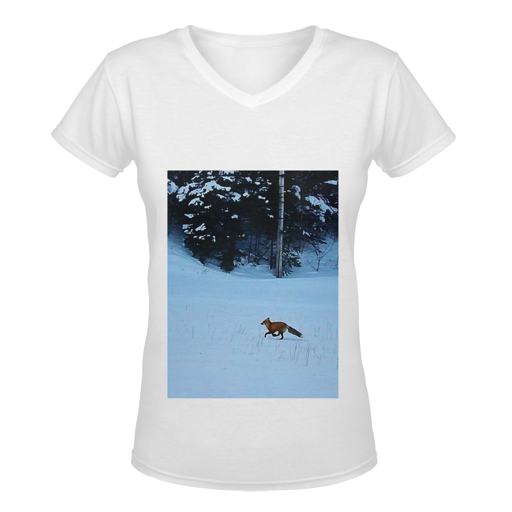 Fox on the Run Women's Deep V-neck T-shirt (Model T19)
