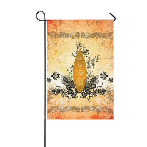 Surfboard with turtles and flowers Garden Flag 12‘’x18‘’（Without Flagpole）