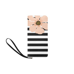 Black White Stripes with Peach Brown Flower Women's Clutch Purse (Model 1637)