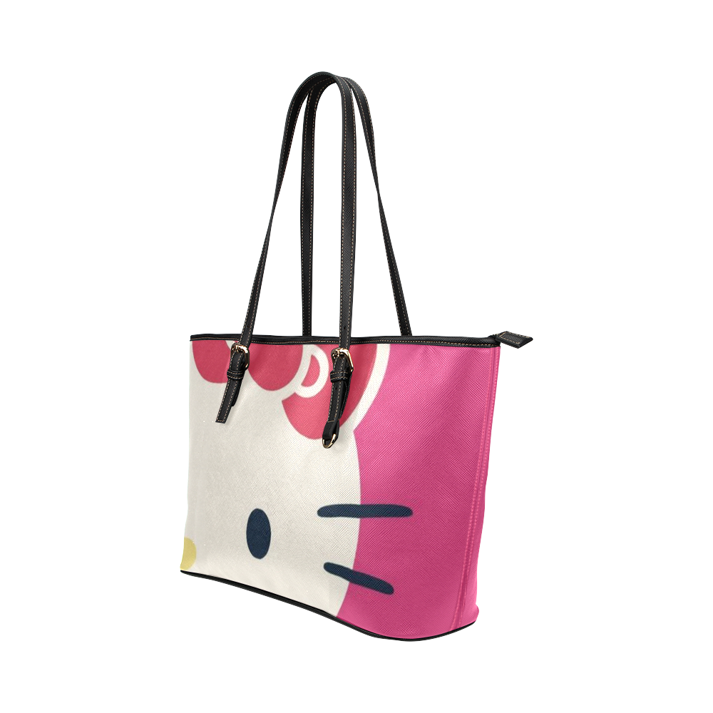 Pink Cat Leather Tote Bag/Large (Model 1651)