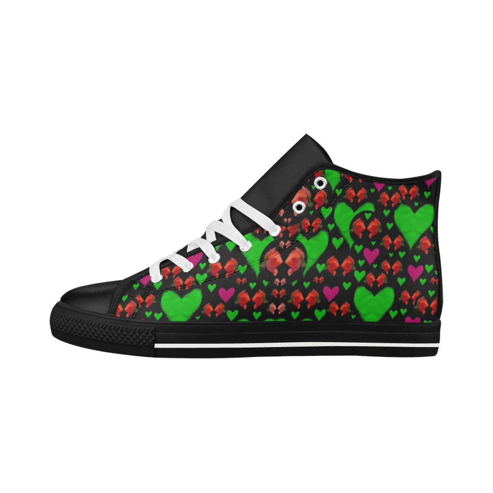 love hearts and roses Aquila High Top Microfiber Leather Women's Shoes (Model 032)