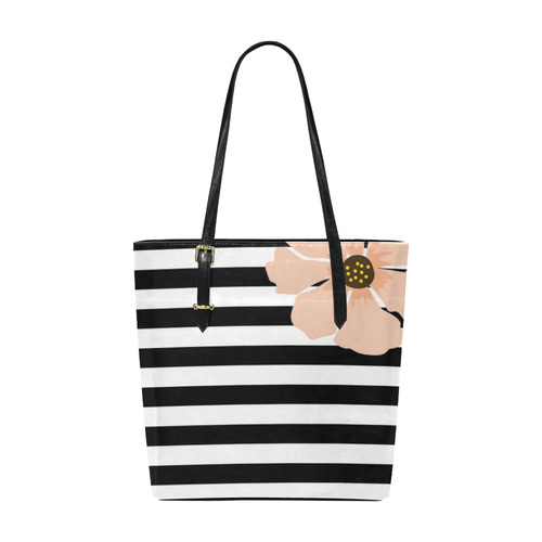 Black White Stripes with Peach Brown Flower Euramerican Tote Bag/Small (Model 1655)