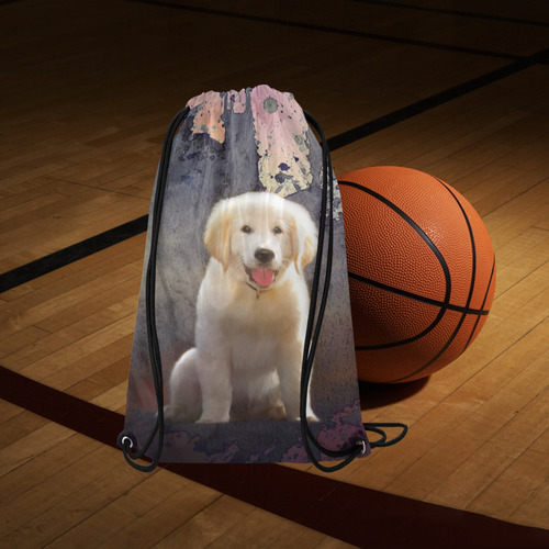 A cute painting golden retriever puppy Small Drawstring Bag Model 1604 (Twin Sides) 11"(W) * 17.7"(H)