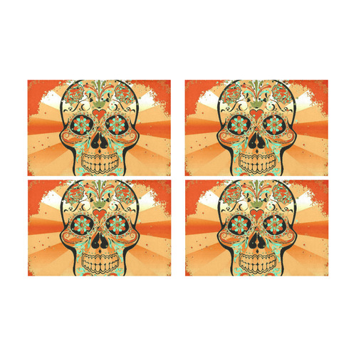 psychedelic Pop Skull 317K by JamColors Placemat 12’’ x 18’’ (Set of 4)