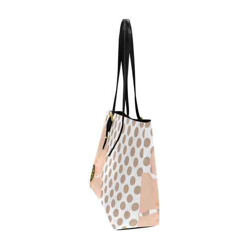 Brown White Polka Dots with Peach Flower Euramerican Tote Bag/Large (Model 1656)