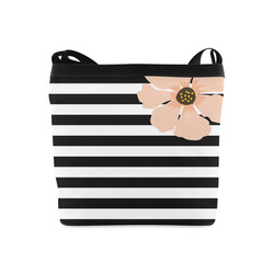 Black White Stripes with Peach Brown Flower Crossbody Bags (Model 1613)