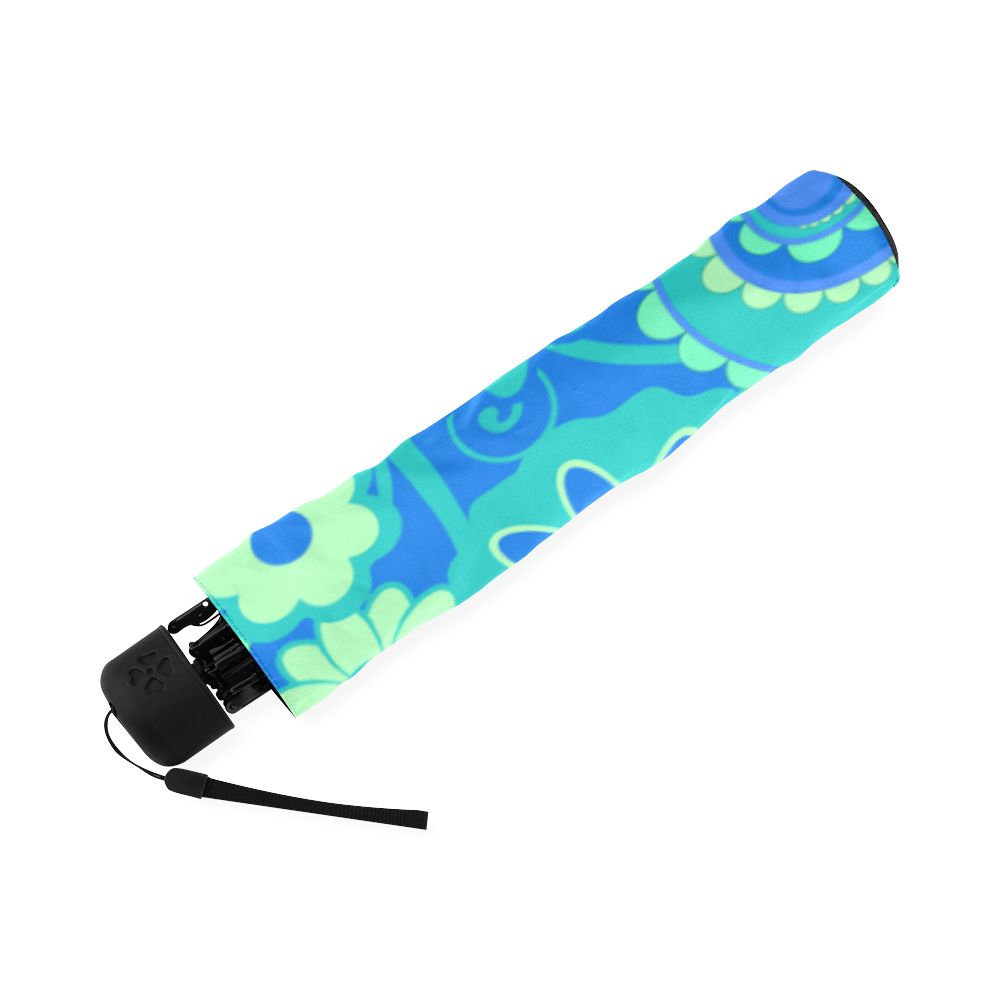 Blue Green Swirl Flower Print Umbrella Foldable Umbrella (Model U01)