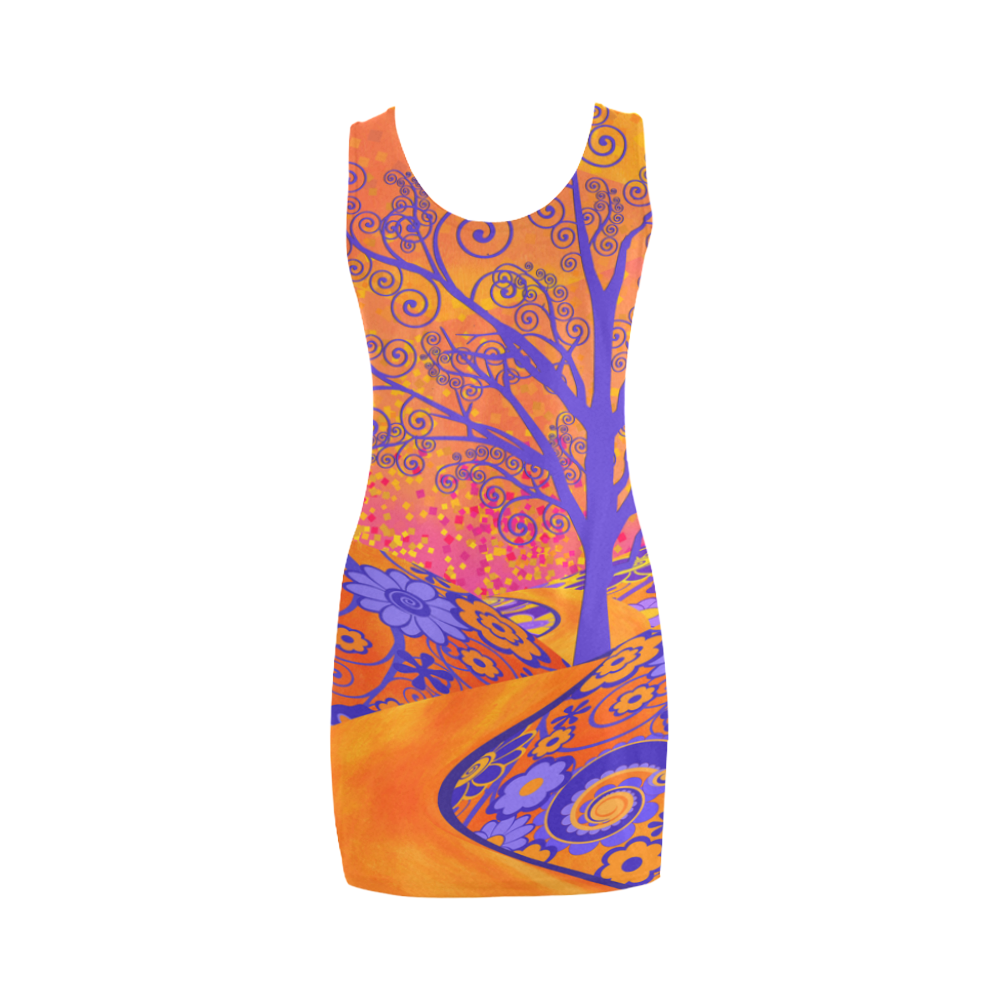 Sunset Park Tree Flowers Colorful coral Summer Print Dress by Juleez Medea Vest Dress (Model D06)