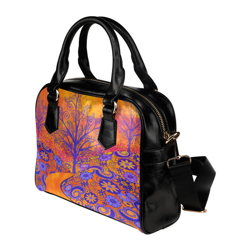 Sunset Flowers Purple Trees Handbag by Juleez Shoulder Handbag (Model 1634)