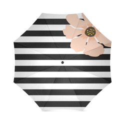 Black White Stripes with Peach Brown Flower Foldable Umbrella (Model U01)