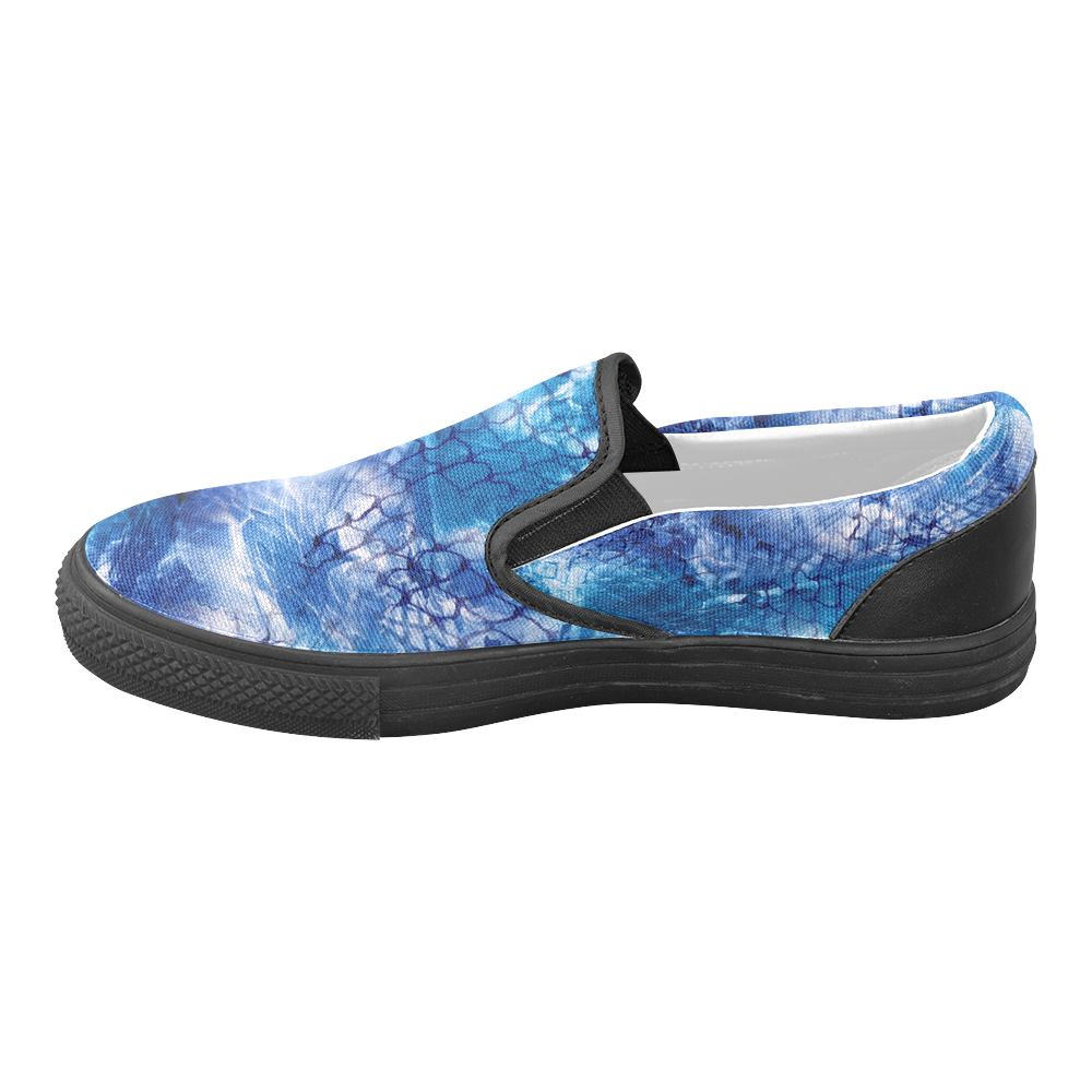 Blue Fish Net Water Print Design Sneakers Slip-on Canvas Shoes for Men/Large Size (Model 019)