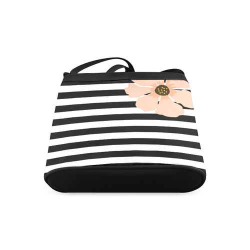 Black White Stripes with Peach Brown Flower Crossbody Bags (Model 1613)