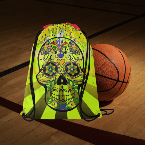 psychedelic Pop Skull 317G by JamColors Large Drawstring Bag Model 1604 (Twin Sides)  16.5"(W) * 19.3"(H)