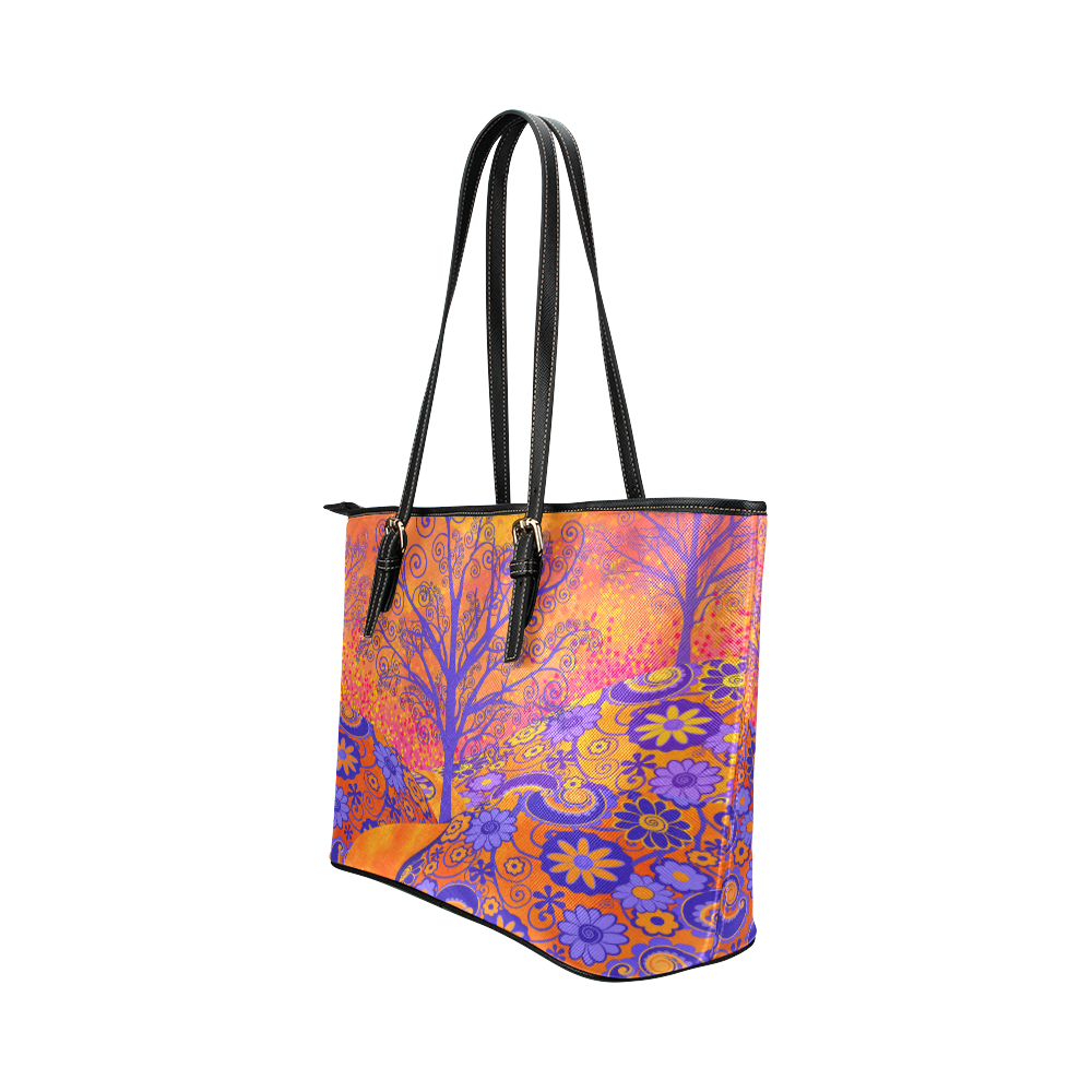 Juleez Sunset Park Flowers Colorful Print Leather Handbag Leather Tote Bag/Large (Model 1651)