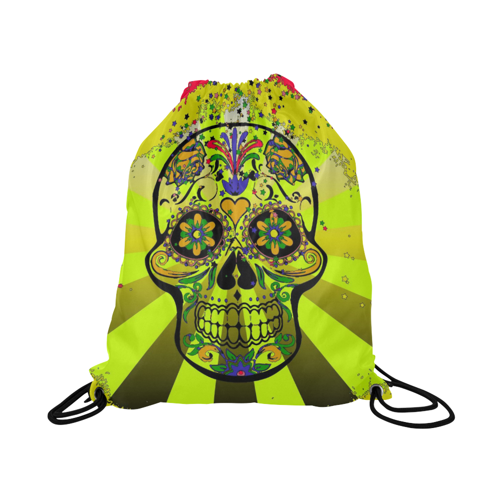 psychedelic Pop Skull 317G by JamColors Large Drawstring Bag Model 1604 (Twin Sides)  16.5"(W) * 19.3"(H)