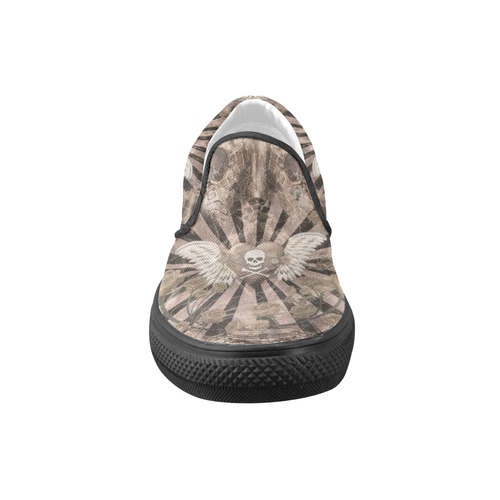 Skull Snakeskin Print Slip On Sneakers Slip-on Canvas Shoes for Men/Large Size (Model 019)