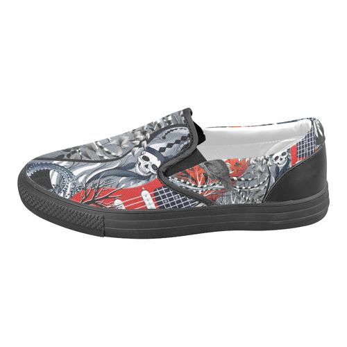 Skull Raven Strat Guitar Print Sneaker Slip-on Canvas Shoes for Men/Large Size (Model 019)