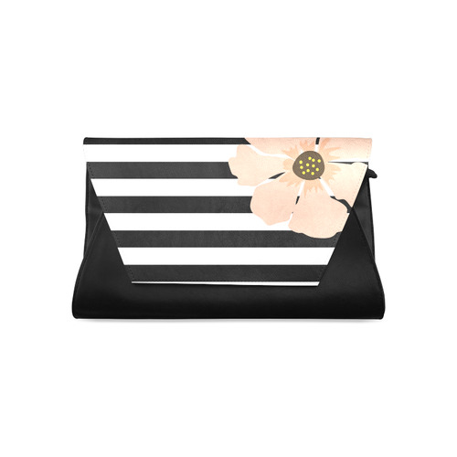 Black White Stripes with Peach Brown Flower Clutch Bag (Model 1630)