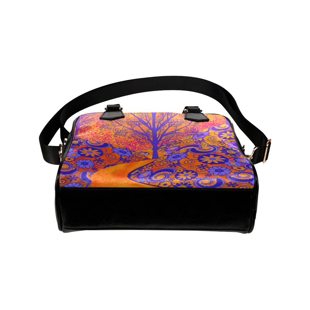 Sunset Flowers Purple Trees Handbag by Juleez Shoulder Handbag (Model 1634)