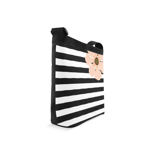 Black White Stripes with Peach Brown Flower Crossbody Bags (Model 1613)