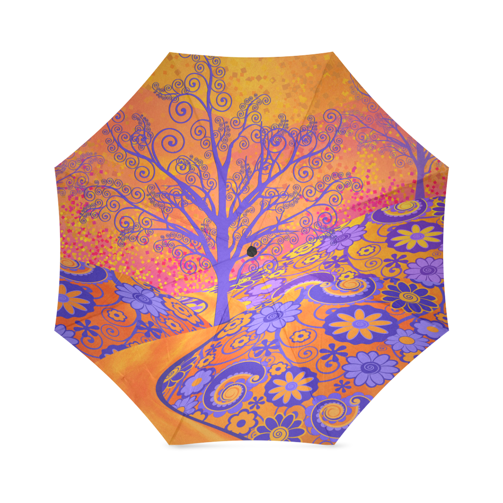Juleez Sunset Flowers Tree Colorful Art Print Umbrella Foldable Umbrella (Model U01)