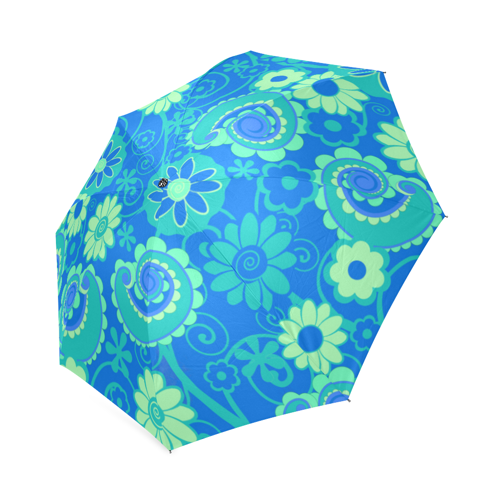 Blue Green Swirl Flower Print Umbrella Foldable Umbrella (Model U01)