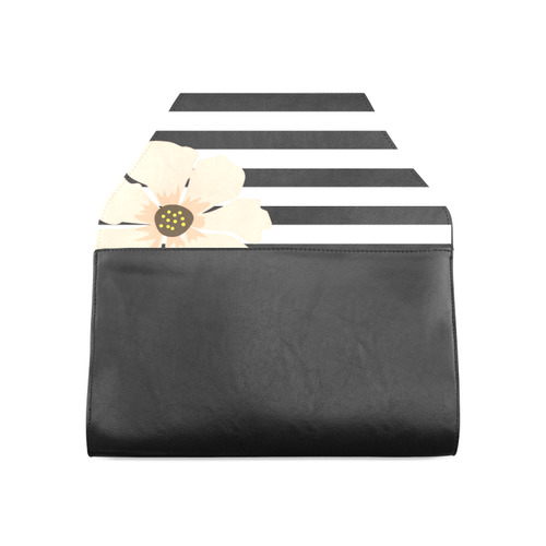 Black White Stripes with Peach Brown Flower Clutch Bag (Model 1630)