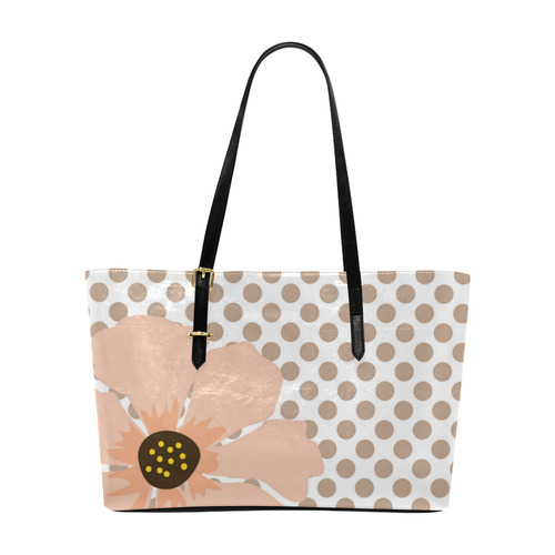 Brown White Polka Dots with Peach Flower Euramerican Tote Bag/Large (Model 1656)