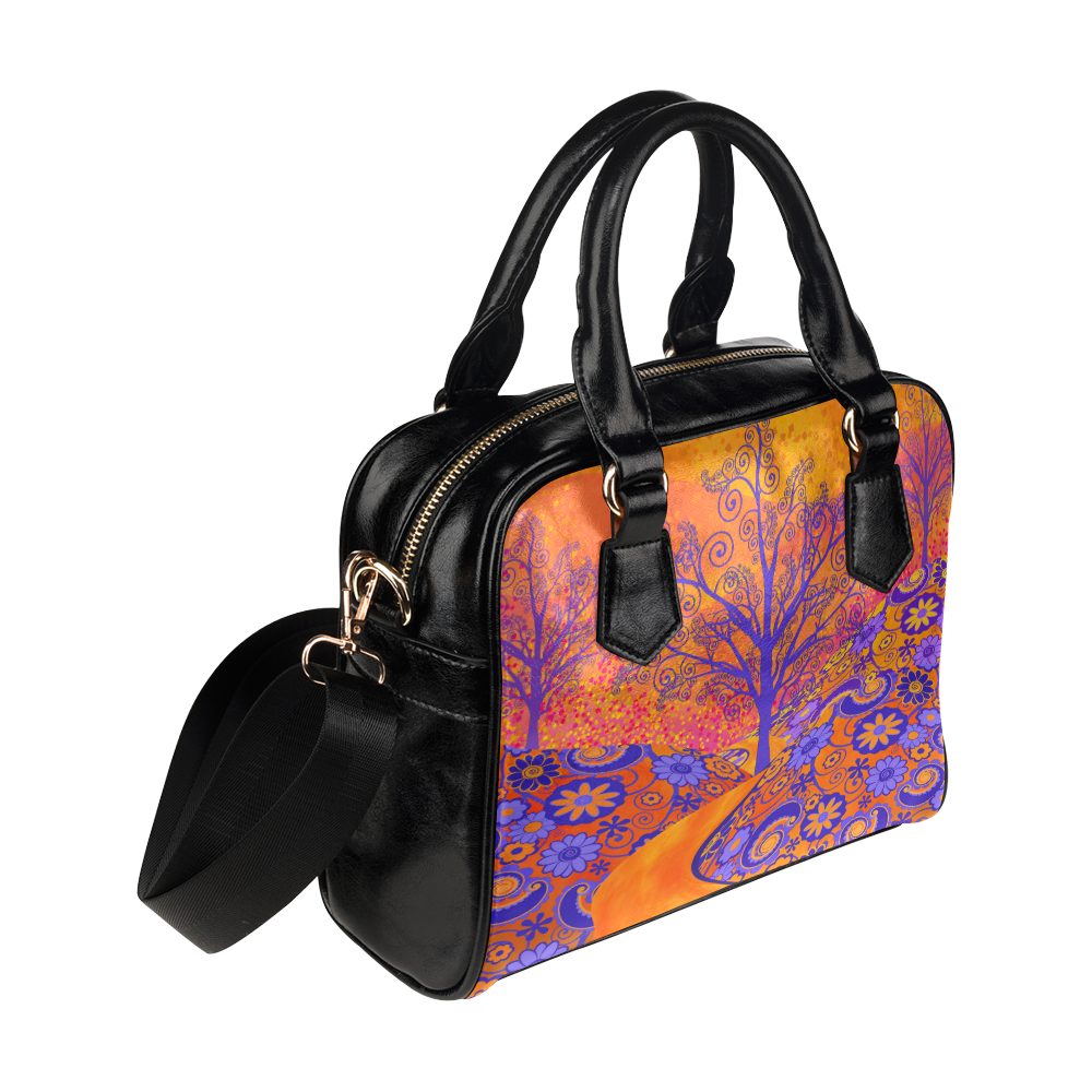 Sunset Flowers Purple Trees Handbag by Juleez Shoulder Handbag (Model 1634)