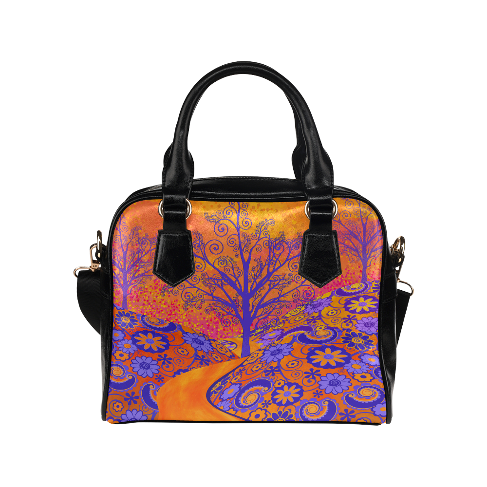 Sunset Flowers Purple Trees Handbag by Juleez Shoulder Handbag (Model 1634)