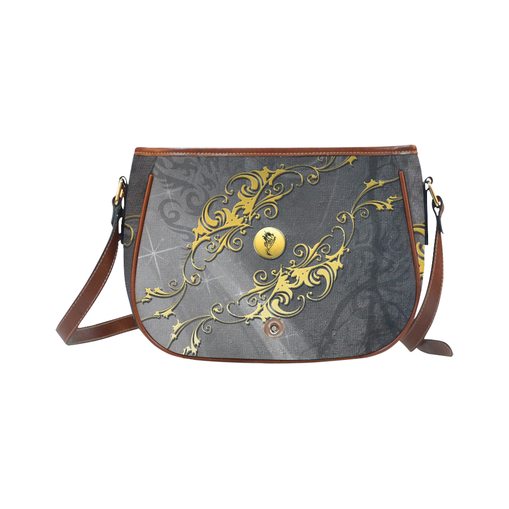 Tribal dragon on yellow button Saddle Bag/Small (Model 1649) Full Customization