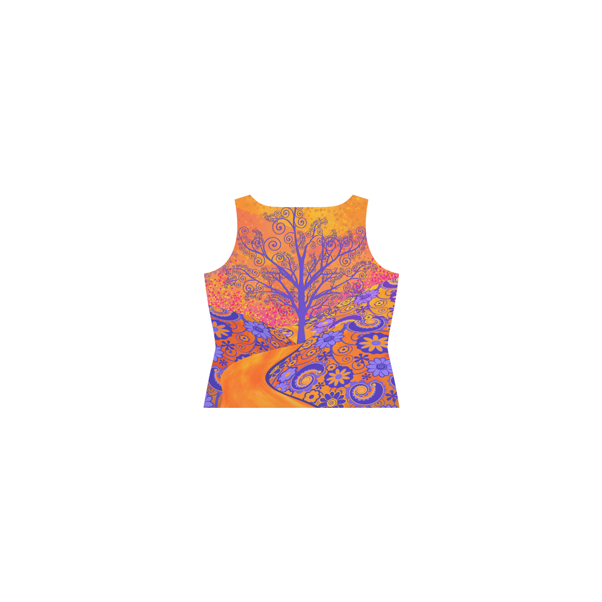 Sunset Print Flowers Dress Purple Sleeveless Splicing Shift Dress(Model D17)