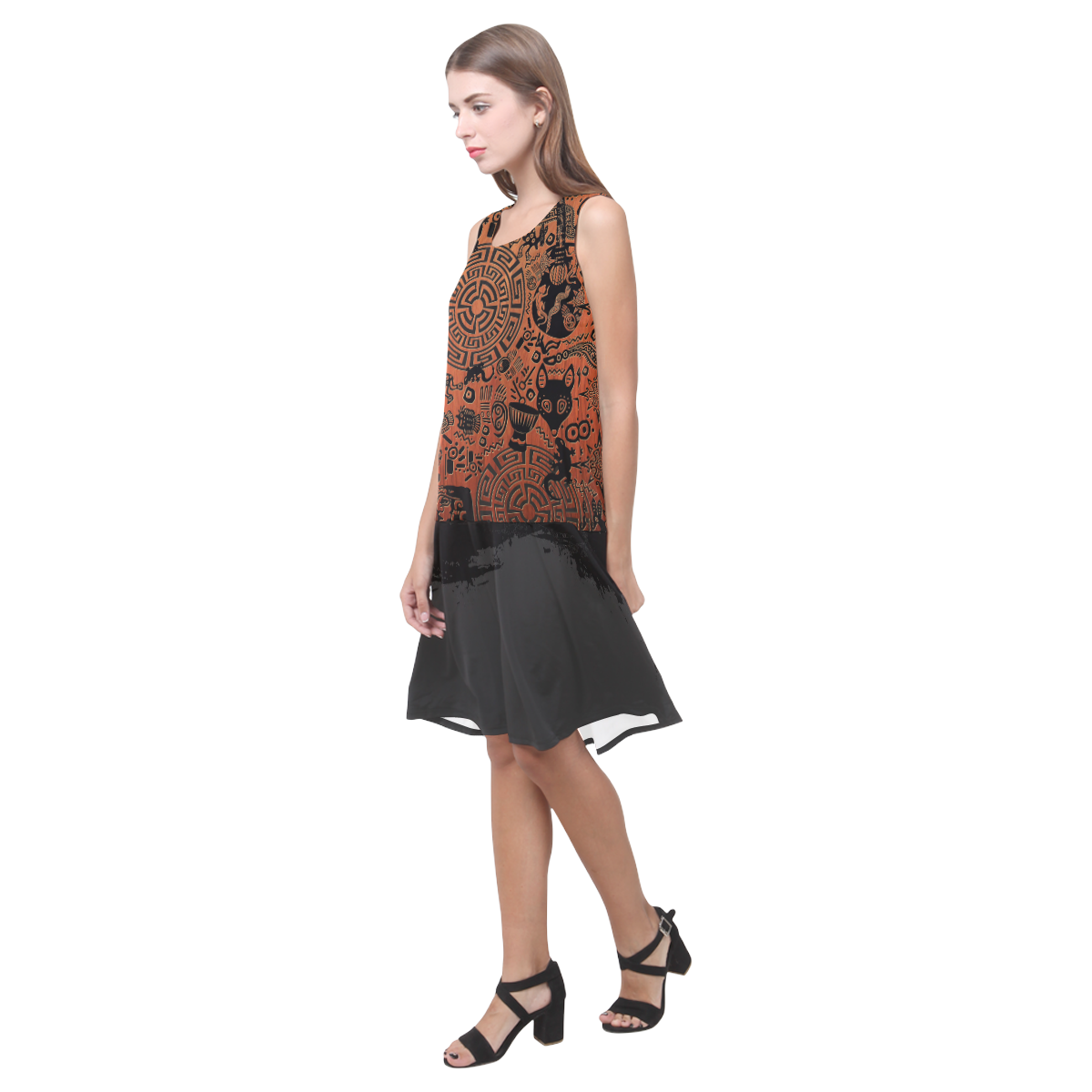 Primitive Symbol Print Dress by Juleez Sleeveless Splicing Shift Dress(Model D17)