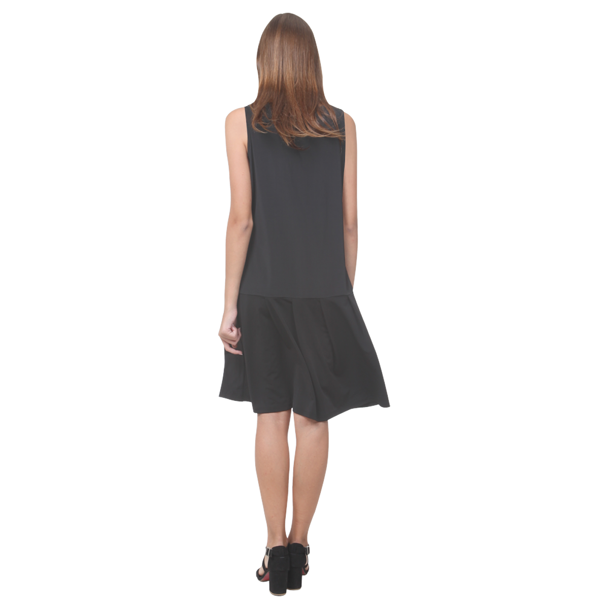 Peacock Drop Waist Print Dress Sleeveless Splicing Shift Dress(Model ...