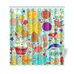 Cute Cartoon Summer Love Fun Beach Fish Sea Shower Curtain 69"x72"