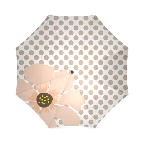 Brown White Polka Dots with Peach Flower Foldable Umbrella (Model U01)
