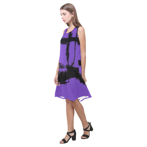 Black Splatter Paint Print Purple Dress Sleeveless Splicing Shift Dress(Model D17)