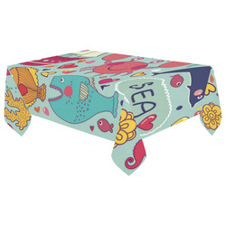 Cute Cartoon Sea Animals Summer Fun Cotton Linen Tablecloth 60"x 104"