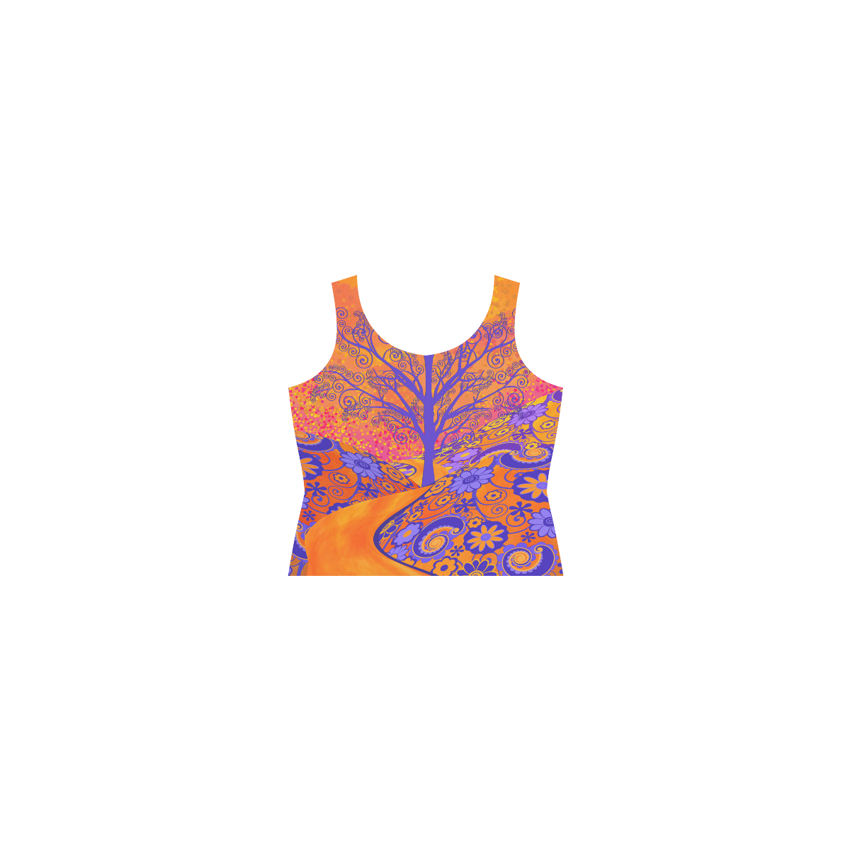 Sunset Print Flowers Dress Purple Sleeveless Splicing Shift Dress(Model D17)