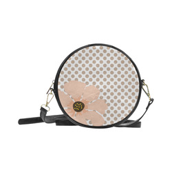 Brown White Polka Dots with Peach Flower Round Sling Bag (Model 1647)