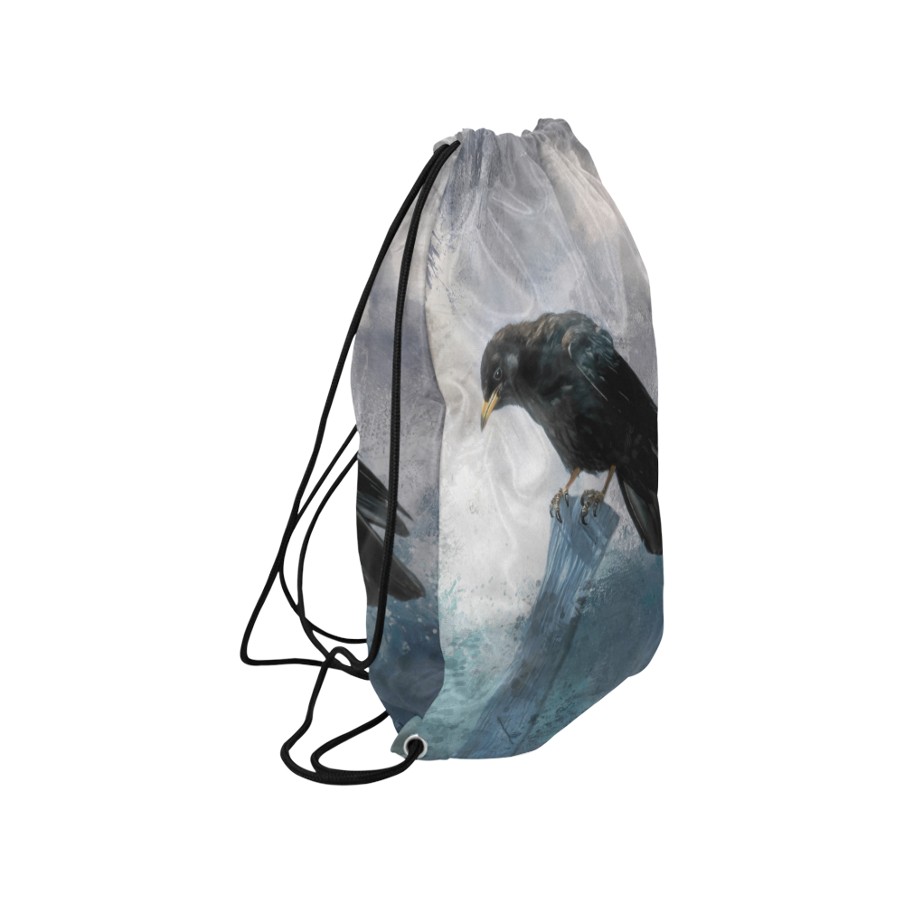 A beautiful painted black crow Small Drawstring Bag Model 1604 (Twin Sides) 11"(W) * 17.7"(H)