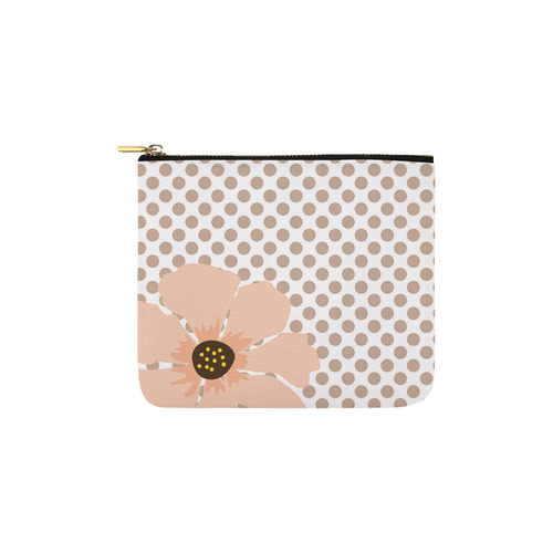 Brown White Polka Dots with Peach Flower Carry-All Pouch 6''x5''