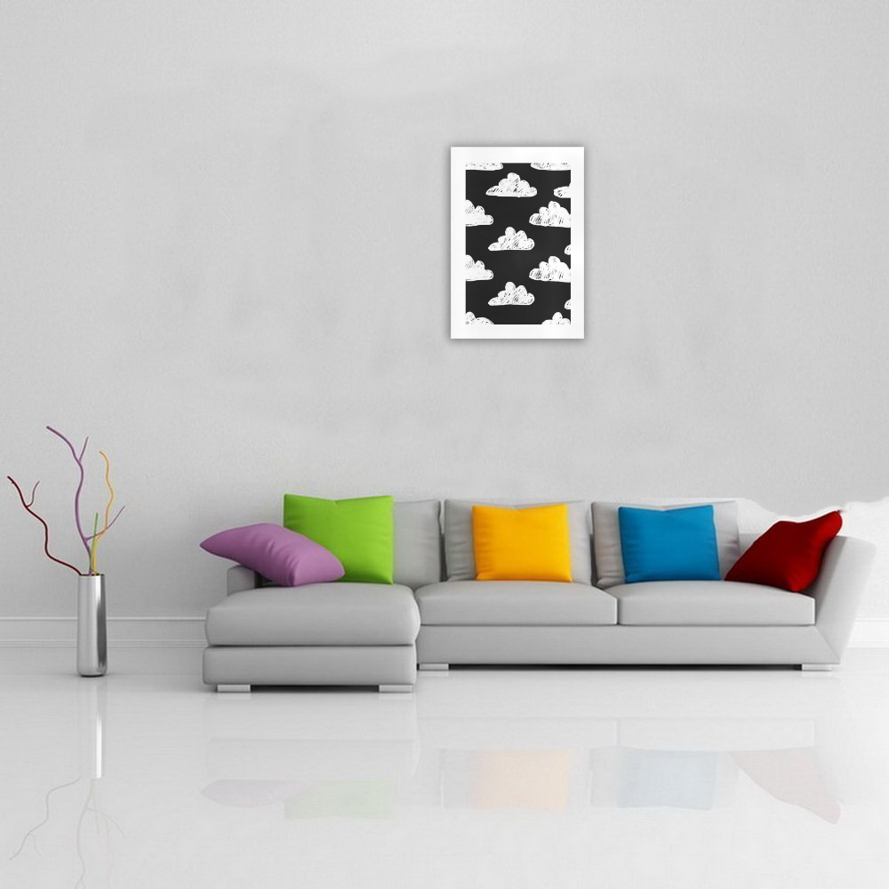 black and white doodle clouds Art Print 16‘’x23‘’